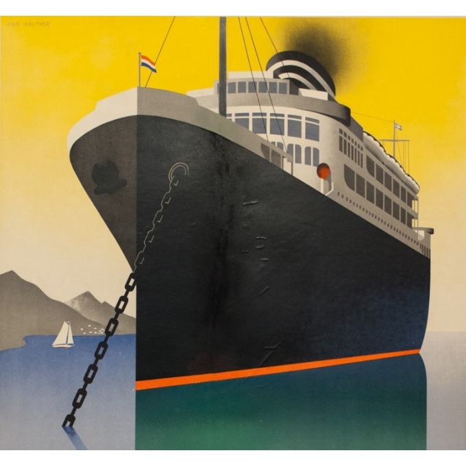 Vintage travel poster - Jean Walther - Circa 1930 - Knsm Compagnie Royale Néerlandaise - 39.6 by 26.8 inches - 2 Vintage travel poster - Jean Walther - Circa 1930 - Knsm Compagnie Royale Néerlandaise - 39.6 by 26.8 inches - 2