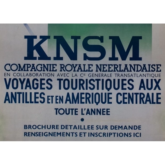Affiche ancienne de voyage - Jean Walther - Circa 1930 - Knsm Compagnie Royale Néerlandaise - 100.5 par 68 cm - 3 Affiche ancienne de voyage - Jean Walther - Circa 1930 - Knsm Compagnie Royale Néerlandaise - 100.5 par 68 cm - 3