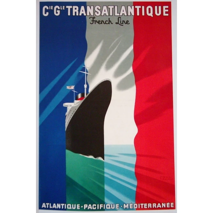 Affiche originale de la Compagnie Générale Transatlantique. Elbé Paris.