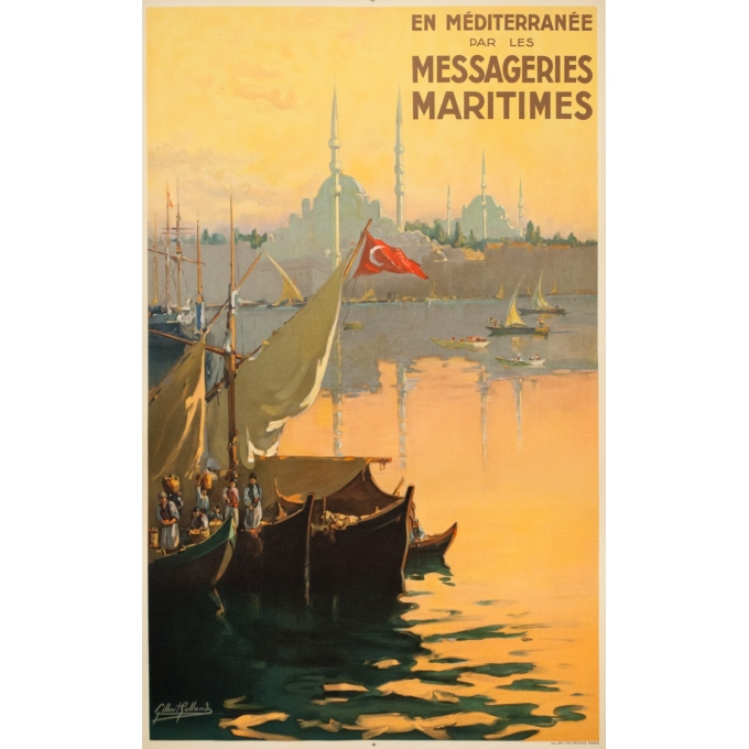 Affiche ancienne de voyage - G.Galland - Circa 1925 - En Méditerranée Par Les Messagerie Maritimes Istanbul - 100.5 par 62 cm