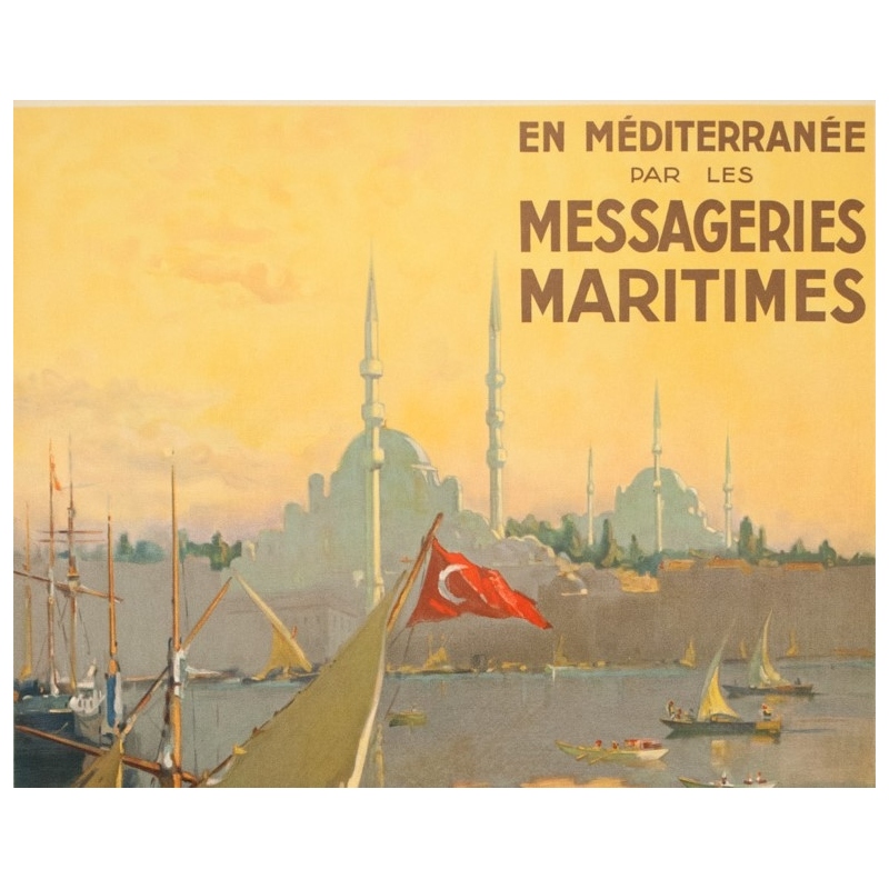 Vintage travel poster - G.Galland - Circa 1925 - En Méditerranée Par Les Messagerie Maritimes Istanbul - 39.6 by 24.4 inches - 2