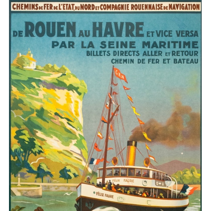 Affiche ancienne de voyage - Anonyme - Circa 1930 - De Rouen Au Havre Par La Seine Maritime - 101 par 62 cm - 2