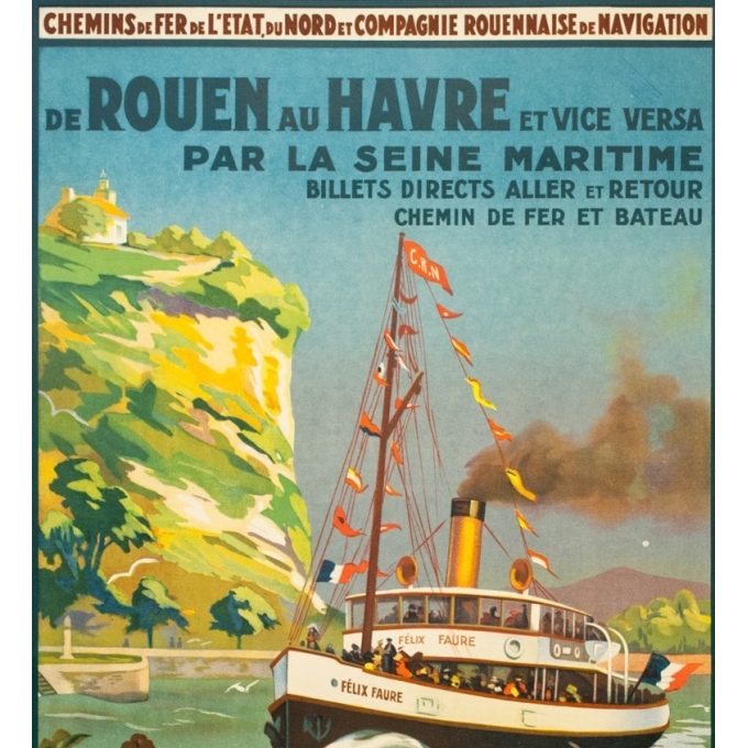 Vintage travel poster - Anonyme - Circa 1930 - De Rouen Au Havre Par La Seine Maritime - 39.8 by 24.4 inches - 2
