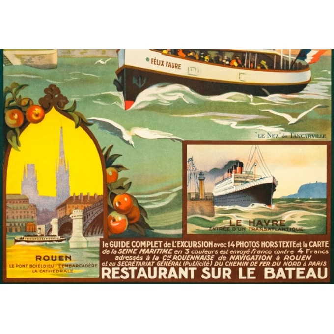 Affiche ancienne de voyage - Anonyme - Circa 1930 - De Rouen Au Havre Par La Seine Maritime - 101 par 62 cm - 3