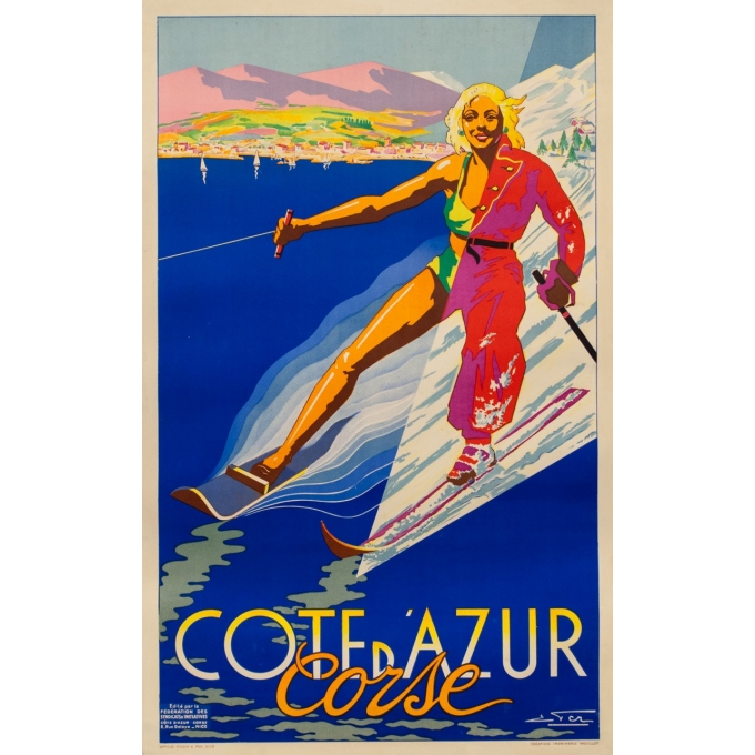 Affiche ancienne de voyage - Eter - Circa 1950 - Côte D'Azur Corse - 99 par 61 cm