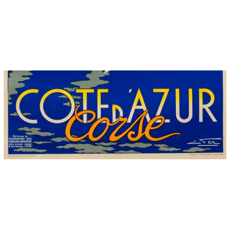 Affiche ancienne de voyage - Eter - Circa 1950 - Côte D'Azur Corse - 99 par 61 cm - 3