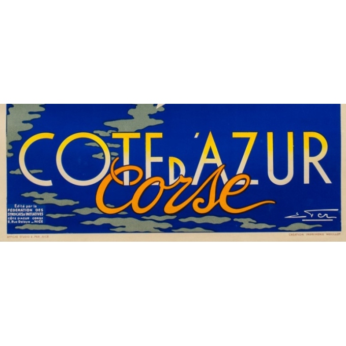 Vintage travel poster - Eter - Circa 1950 - Côte D'Azur Corse - 39 by 24 inches - 3 Vintage travel poster - Eter - Circa 1950 - Côte D'Azur Corse - 39 by 24 inches - 3