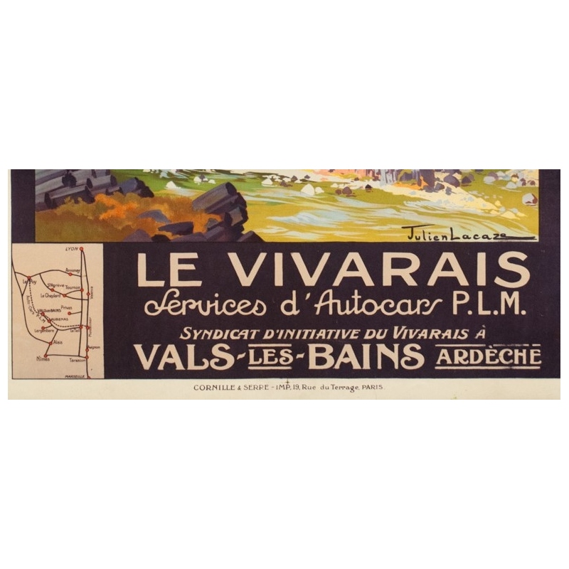 Affiche ancienne de voyage - Julien Lacaze - Circa 1920 - Le Vivarais Ardèche PLM - 106 par 76 cm - 3