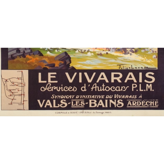 Affiche ancienne de voyage - Julien Lacaze - Circa 1920 - Le Vivarais Ardèche PLM - 106 par 76 cm - 3