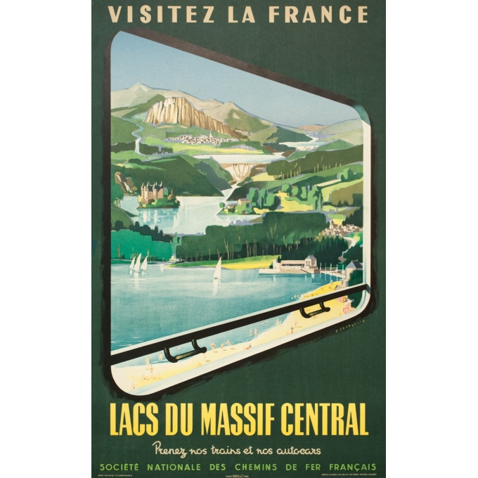 Affiche ancienne de voyage - J.Jacquelin - 1954 - Visitez La France Lacs Du Massif Central - 100 par 62 cm