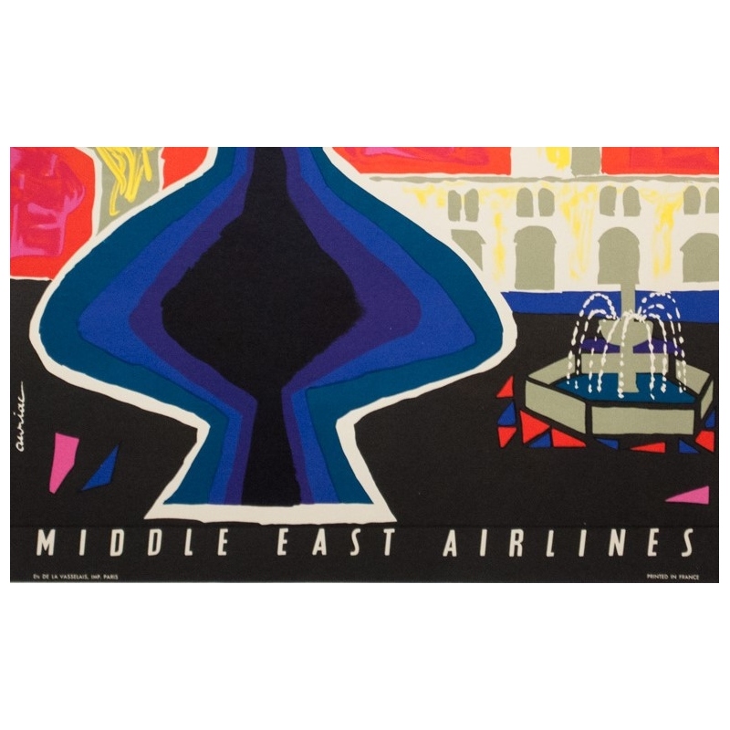 Affiche ancienne de voyage - Auriac - Circa 1960 - Damas Middle East Air Lines MEA - 80 par 53 cm - 3