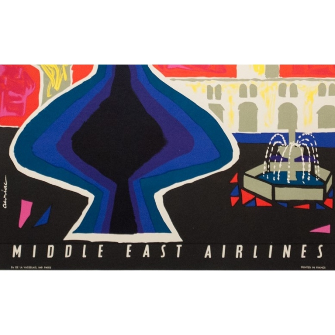 Affiche ancienne de voyage - Auriac - Circa 1960 - Damas Middle East Air Lines MEA - 80 par 53 cm - 3