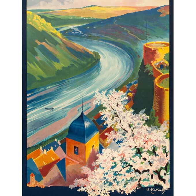 Affiche ancienne de voyage - A. Galland - Circa 1925 - La Lorraine Pittoresque Sierck Et La Moselle - 100 par 62 cm - 2