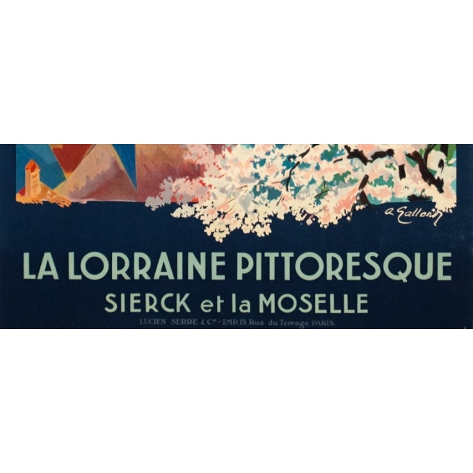 Vintage travel poster - A. Galland - Circa 1925 - La Lorraine Pittoresque Sierck Et La Moselle - 39.4 by 24.4 inches - 3