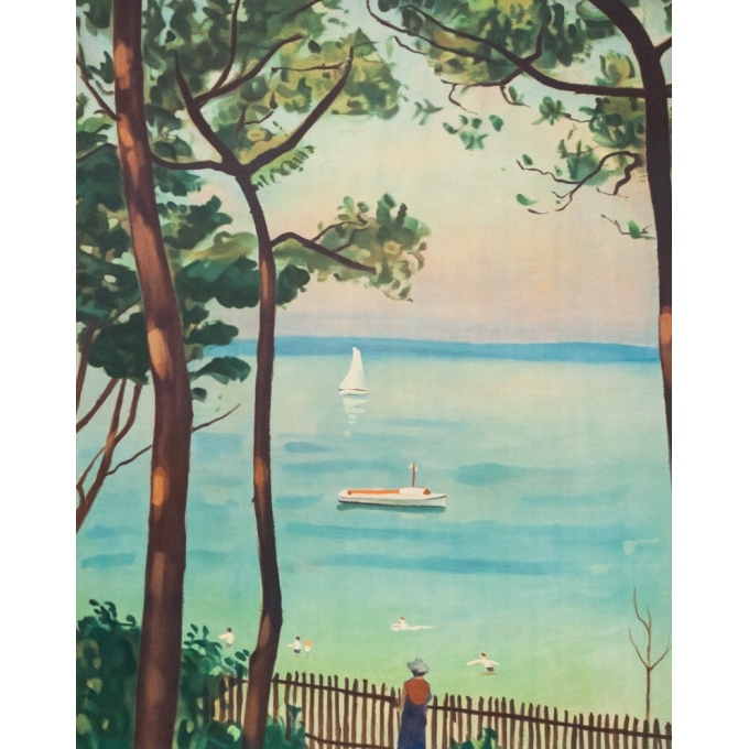 Affiche ancienne de voyage - d'après Marquet - Circa 1950 - Plages De France Bassin D'Arcachon - 99 par 63 cm - 2