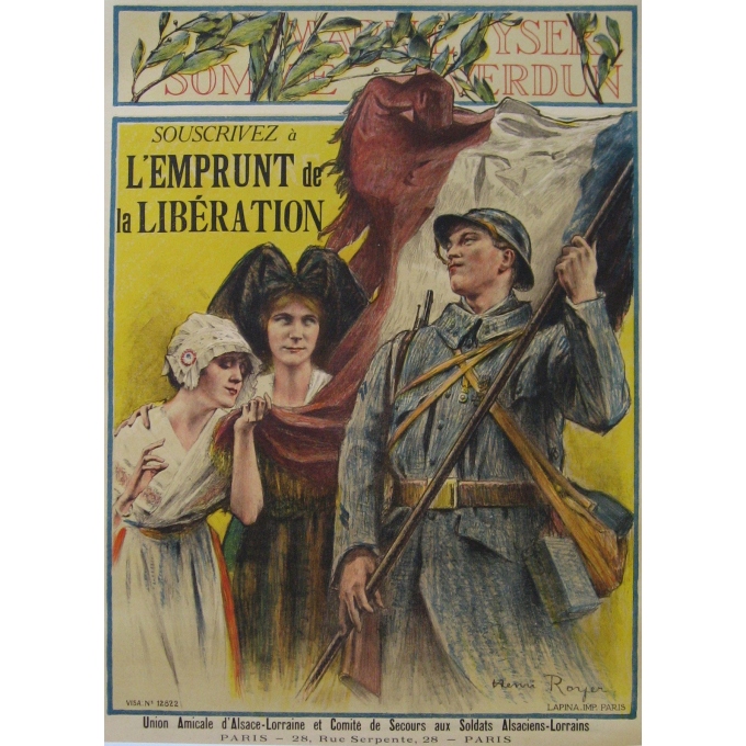 Original french poster of the liberation loan of Alsace Lorraine. Elbé Paris.