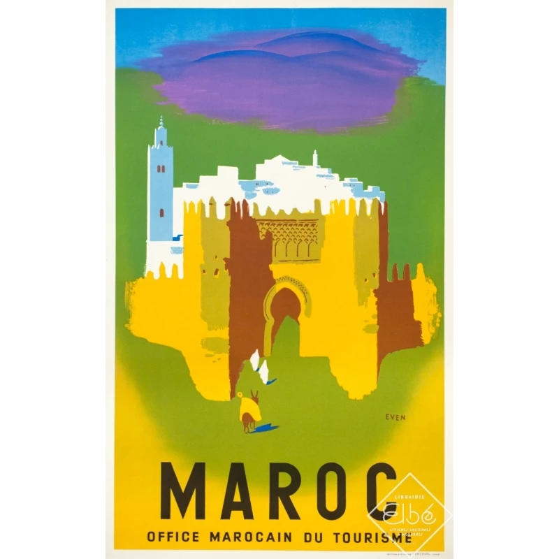 Vintage travel poster - Even - Circa 1950 - Maroc Office Marocain Du Tourisme - 39.8 by 24.4 inches