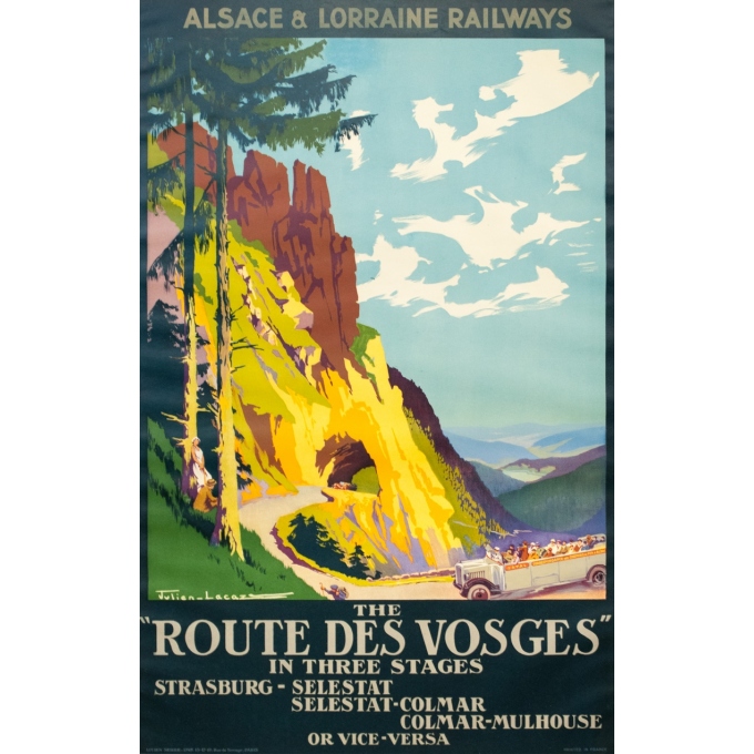 Affiche ancienne de voyage - Julien Lacaze - Circa 1920 - La Route Des Vosges - 100 par 63 cm Affiche ancienne de voyage - Julien Lacaze - Circa 1920 - La Route Des Vosges - 100 par 63 cm