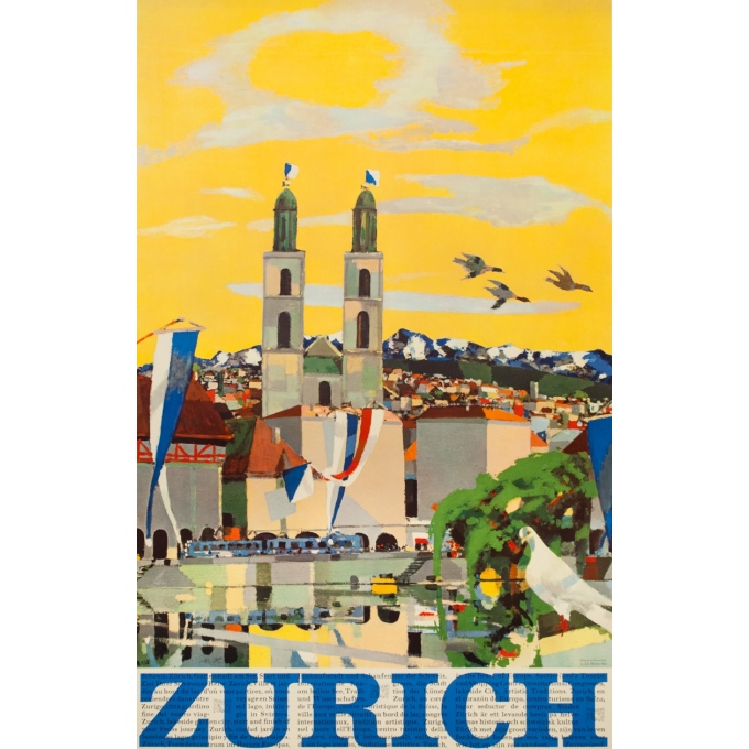 Vintage travel poster - N.H - Circa 1950 - Zurich Suisse - 40.2 by 25.6 inches