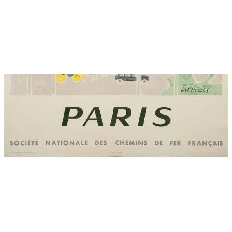Vintage travel poster - J.Cavailles - 1957 - Paris SNCF Champs Elysées - 39.4 by 24.4 inches - 3