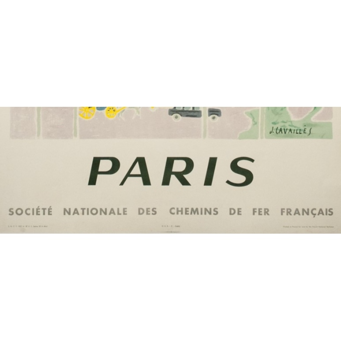 Vintage travel poster - J.Cavailles - 1957 - Paris SNCF Champs Elysées - 39.4 by 24.4 inches - 3