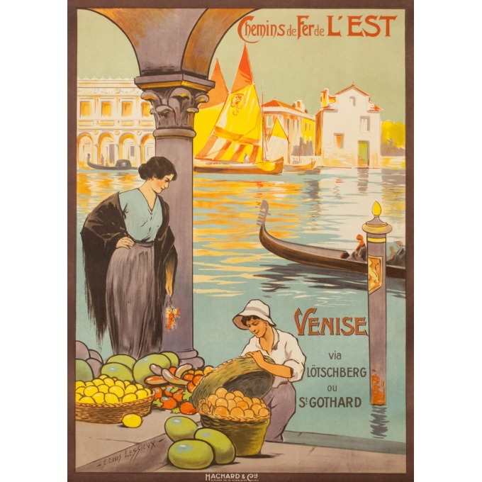 Affiche ancienne de voyage - E.Louis Lessieux - Circa 1920 - Venise - 105 par 75 cm