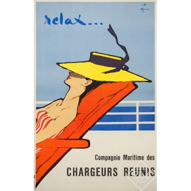 Vintage travel poster - Gruau - Circa 1950 - Relax Chargeurs Réunis - 38.6 by 24.8 inches