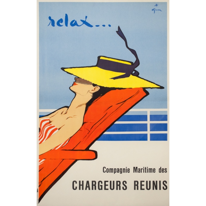 Affiche ancienne de voyage - Gruau - Circa 1950 - Relax Chargeurs Réunis - 98 par 63 cm