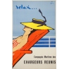 Affiche ancienne de voyage - Gruau - Circa 1950 - Relax Chargeurs Réunis - 98 par 63 cm