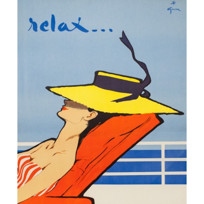 Affiche ancienne de voyage - Gruau - Circa 1950 - Relax Chargeurs Réunis - 98 par 63 cm - 2