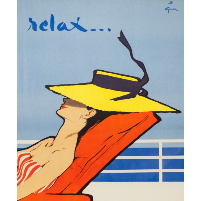 Vintage travel poster - Gruau - Circa 1950 - Relax Chargeurs Réunis - 38.6 by 24.8 inches - 2 Vintage travel poster - Gruau - Circa 1950 - Relax Chargeurs Réunis - 38.6 by 24.8 inches - 2
