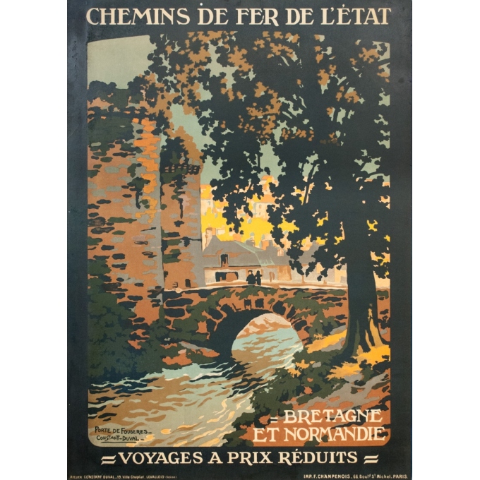 Affiche ancienne de voyage - Constant Duval - Circa 1920 - Fougères Bretagne - 106 par 75 cm