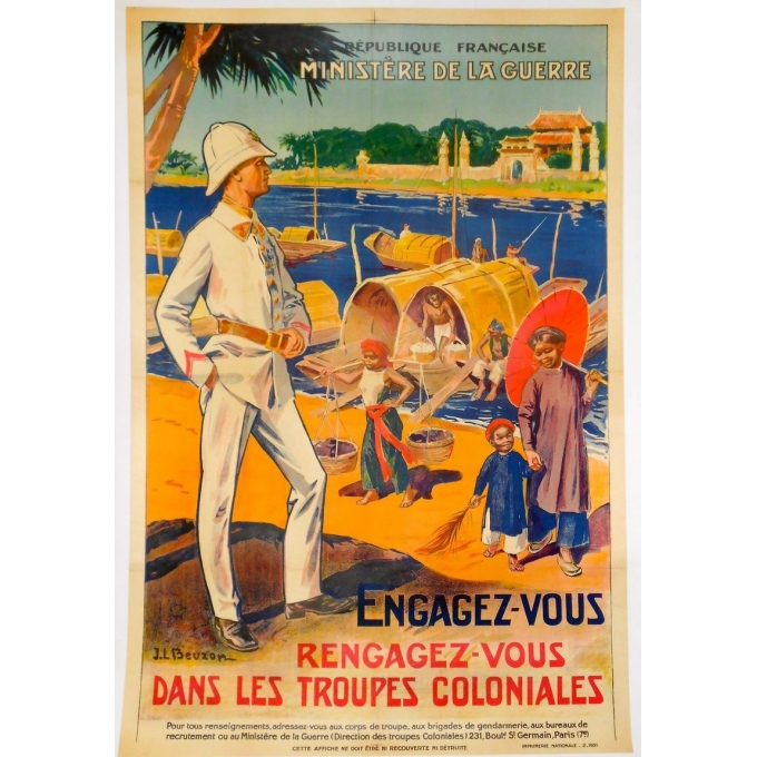 Original french poster Engagez-vous Rengagez-vous dans les troupes coloniales, signed by Beuzon. Elbé Paris.
