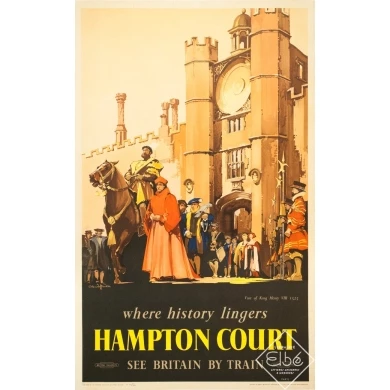 Vintage travel poster - C. C Aude Bluckee - Circa 1920 - Hampton Court Londres - 40.2 by 24.8 inches