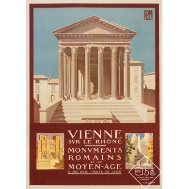Affiche ancienne de voyage - H.Léty - Circa 1920 - Vienne Sur Le Rhone - 108 par 79 cm