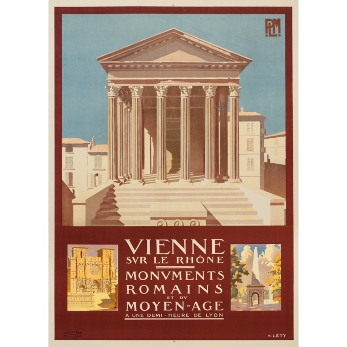 Affiche ancienne de voyage - H.Léty - Circa 1920 - Vienne Sur Le Rhone - 108 par 79 cm