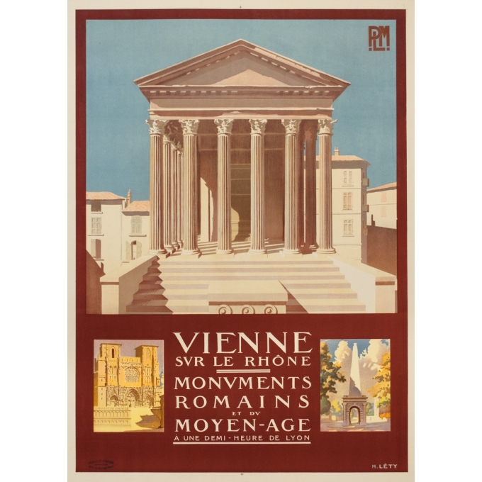 Vintage travel poster - H.Léty - Circa 1920 - Vienne Sur Le Rhone - 42.5 by 31.1 inches