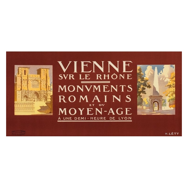 Affiche ancienne de voyage - H.Léty - Circa 1920 - Vienne Sur Le Rhone - 108 par 79 cm - 3