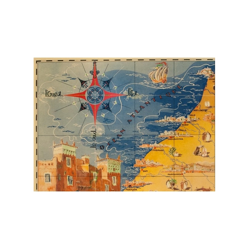 Affiche ancienne de voyage - G.Carriat - 1947 - Carte Maroc - 107 par 76 cm - 2