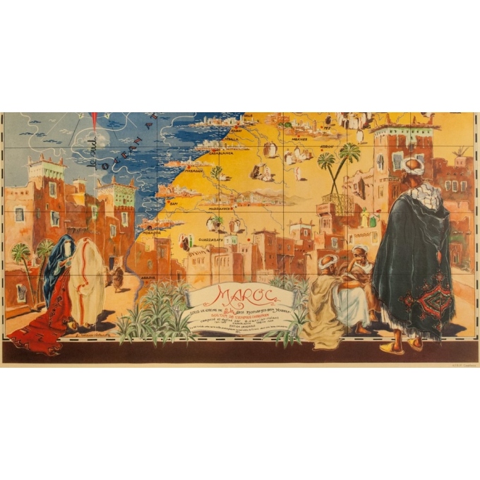 Affiche ancienne de voyage - G.Carriat - 1947 - Carte Maroc - 107 par 76 cm - 3