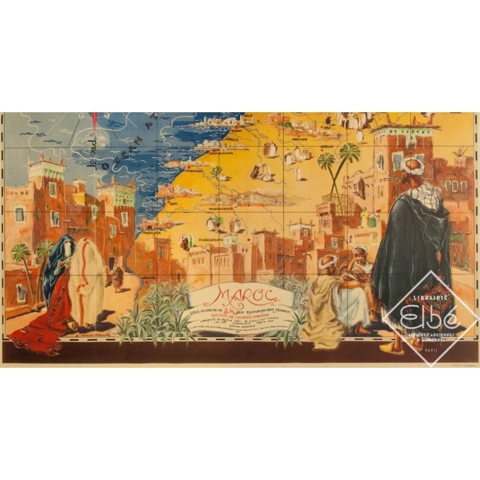 Affiche ancienne de voyage - G.Carriat - 1947 - Carte Maroc - 107 par 76 cm - 3