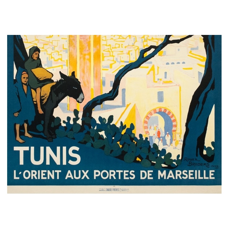 Vintage travel poster - Rogers Broders - 1920 - Tunis L'Orient Aux Portes de Marseille - 42.3 by 30.3 inches - 3