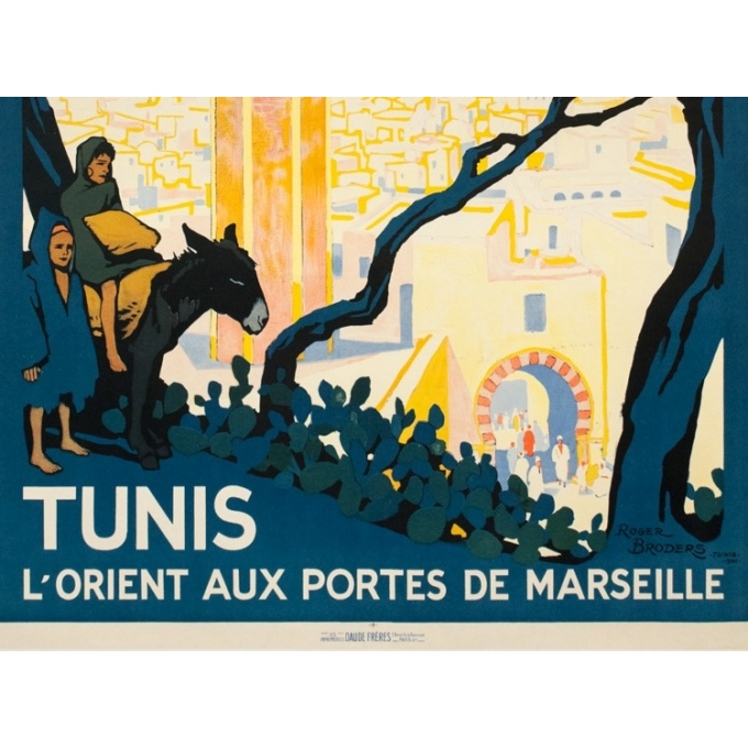 Vintage travel poster - Rogers Broders - 1920 - Tunis L'Orient Aux Portes de Marseille - 42.3 by 30.3 inches - 3 Vintage travel poster - Rogers Broders - 1920 - Tunis L'Orient Aux Portes de Marseille - 42.3 by 30.3 inches - 3