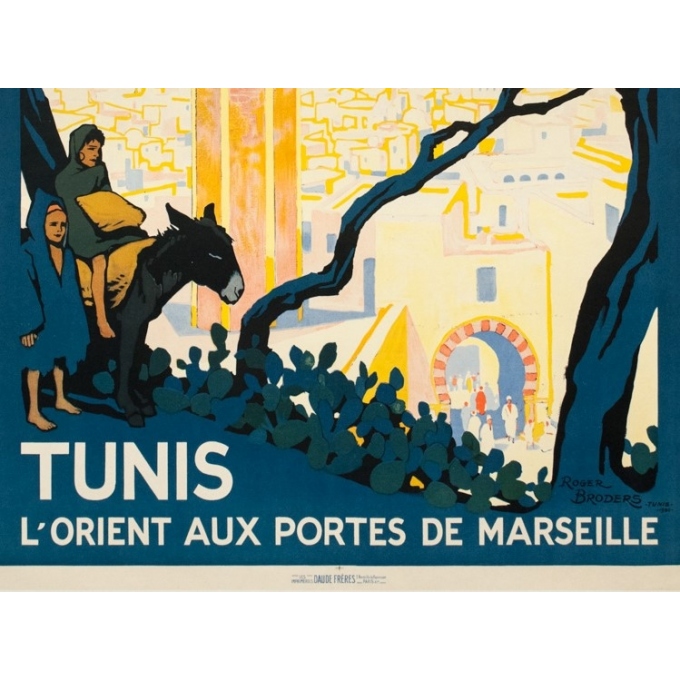 Vintage travel poster - Rogers Broders - 1920 - Tunis L'Orient Aux Portes de Marseille - 42.3 by 30.3 inches - 3