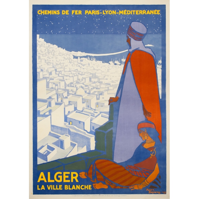 Affiche ancienne de voyage - Rogers Broders - 1920 - Alger La Ville Blanche - 108 par 77 cm