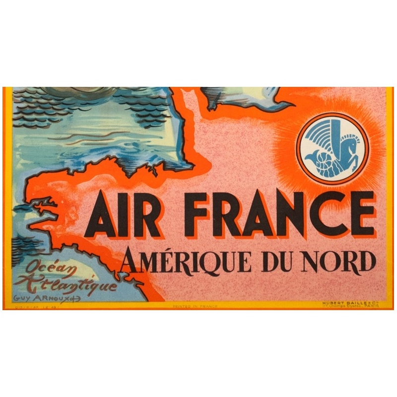 Affiche ancienne de voyage - Guy Arnoux - 1946 - Air France Amérique Du Nord USA - 98.5 par 62 cm - 3