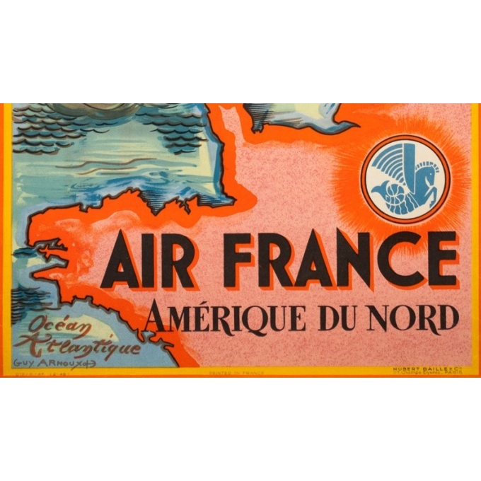 Affiche ancienne de voyage - Guy Arnoux - 1946 - Air France Amérique Du Nord USA - 98.5 par 62 cm - 3