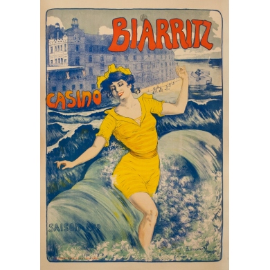 Affiche ancienne de voyage - Larramet - 1902 - Biarritz Casino - 116.5 par 80 cm
