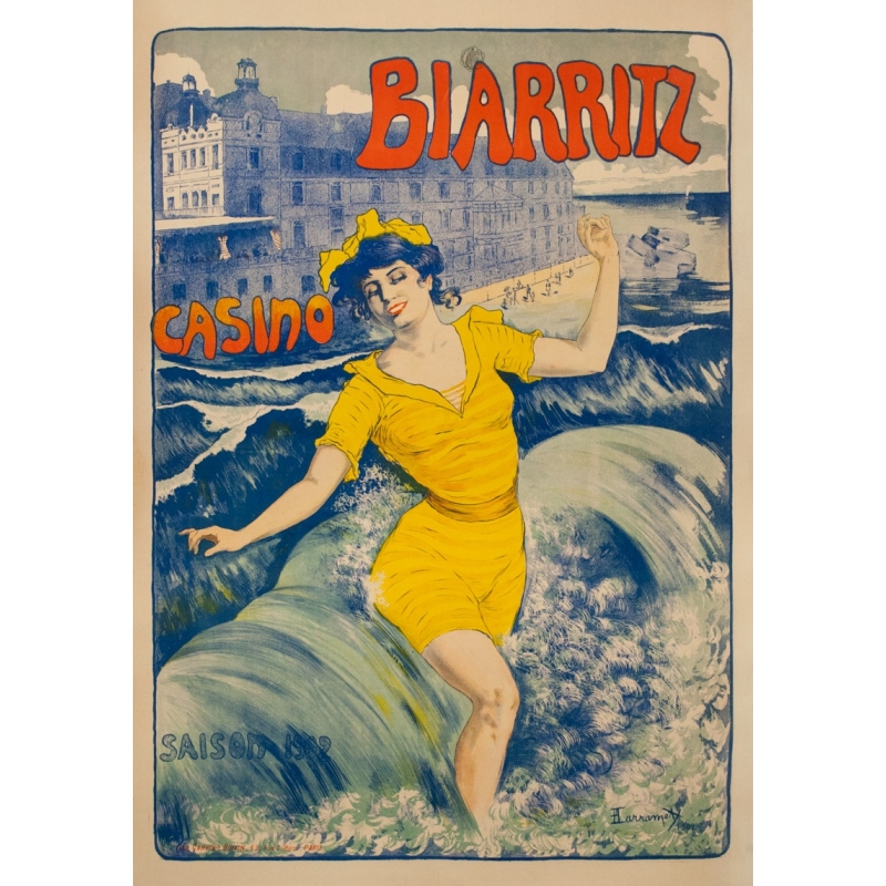 Affiche ancienne de voyage - Larramet - 1902 - Biarritz Casino - 116.5 par 80 cm