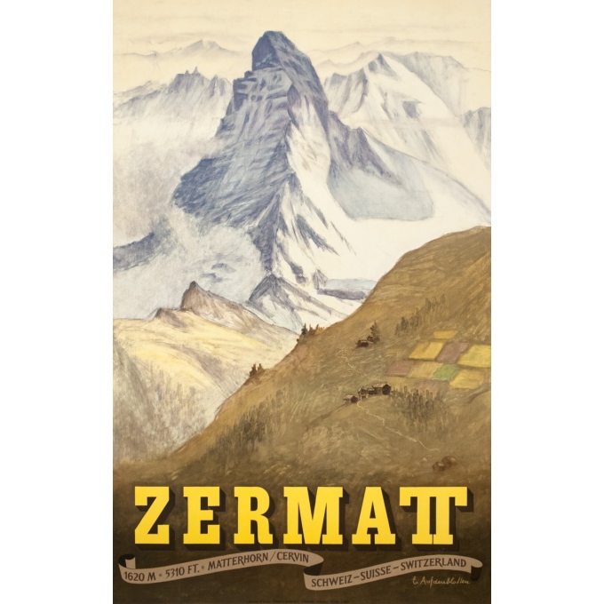 Affiche ancienne de voyage - Aufdendlastten - 1956 - Zermatt - 102 par 65 cm